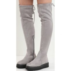Szare Kozaki Marengo. Czarne buty zimowe damskie marki Kazar, z futra, przed kolano, na wysokim obcasie, na koturnie. Za 109,99 zł.
