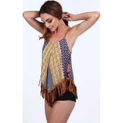 Top wzorzysty z frędzlami żółty / granat 10450. Żółte topy damskie marki Fasardi, s. Za 49,00 zł.