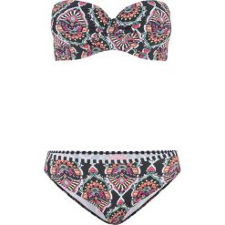 Bikini na fiszbinach (2 części) bonprix czarno-różowo-biały z nadrukiem. Czarne stroje kąpielowe damskie bonprix, z nadrukiem. Za 99,99 zł.