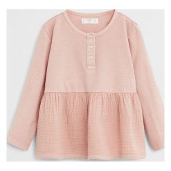 Mango Kids - Longsleeve dziecięcy Blanca 80-104 cm. Różowe bluzki dziewczęce Mango Kids, bez wzorów, z bawełny, z okrągłym kołnierzem, z długim rękawem, długie, bez kaptura. Za 49,90 zł.