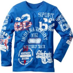 Shirt z długim rękawem bonprix lazurowy. Niebieskie koszule chłopięce marki bonprix, z nadrukiem, bez kołnierzyka, z długim rękawem, długie. Za 29,99 zł.