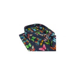 Granatowa koszula w kolorowe motyle 939. Koszule męskie Mmer - Koszule męskie, m, bez wzorów, z elastanu, eleganckie, bez kołnierzyka, z długim rękawem. Za 148,50 zł.