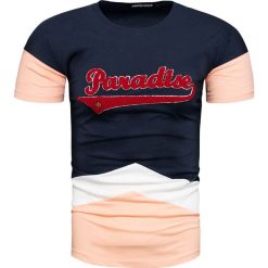 Koszulka męska t-shirt granatowy MAKSIM ROGER. Niebieskie koszulki męskie MAKSIM ROGER, xl, z nadrukiem, z bawełny, bez kołnierzyka. Za 99,99 zł.