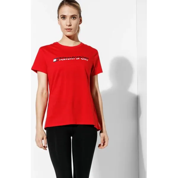 Tommy Sport Koszulka Logo , czerwony, rozmiar M. Czerwone bluzki sportowe damskie TOMMY HILFIGER, s, bez wzorów, z bawełny, z okrągłym kołnierzem, bez rękawów, bez kaptura. W wyprzedaży za 139,99 zł.