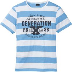 T-shirt Slim Fit bonprix niebiesko-biały w paski. Niebieskie koszulki męskie bonprix, s, w paski, z okrągłym kołnierzem, bez rękawów. Za 44,99 zł.