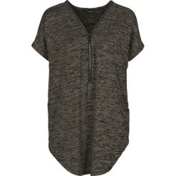 Shirt oversize z zamkiem bonprix ciemnooliwkowy melanż. Zielone koszulki damskie bonprix, bez wzorów, bez kołnierzyka, bez rękawów. Za 89,99 zł.