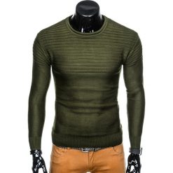 SWETER MĘSKI E136 - KHAKI. Brązowe swetry klasyczne męskie marki Inny, m, klasyczne, z klasycznym kołnierzykiem. Za 29,99 zł.
