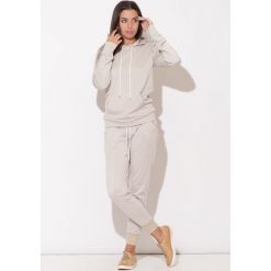 Beżowa Bluza Kangurka z Kapturem. Brązowe podkoszulki damskie marki Molly.pl, xl, bez wzorów, z kapturem, bez rękawów. Za 99,99 zł.