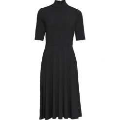 Sukienka z dżerseju, krótki rękaw bonprix czarny. Czarne sukienki damskie bonprix, bez wzorów, z dżerseju, z dekoltem w serek, z krótkim rękawem, krótkie, mini, rozkloszowane. Za 59,99 zł.
