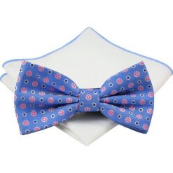 Mucha z poszetką - Chattier, Męska - Kolor Niebieski w Groszki MUCH0427. Niebieskie muszki męskie Chattier, na imprezę, w paski, eleganckie. Za 44,00 zł.