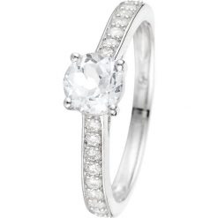 Złoty pierścionek z diamentami i topazem. Szare pierścionki damskie Diamond & Co, z topazem, złote. W wyprzedaży za 1055,95 zł.