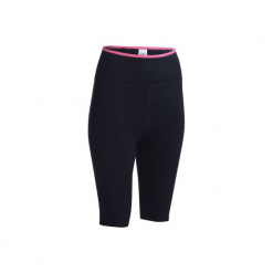 Spodenki fitness typu "sauna" damskie. Czarne bermudy damskie DOMYOS, l, z elastanu, na fitness i siłownię. Za 59,99 zł.