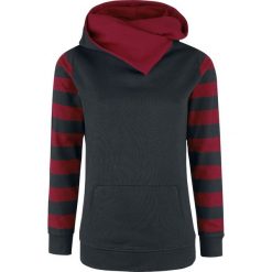 Bluzy rozpinane damskie: Nastrovje Postdam Shawl Collar Stripes Hoodie Bluza z kapturem damska czarny/burgund