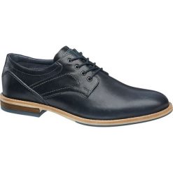 Półbuty męskie AM SHOE niebieskie. Niebieskie buty wizytowe męskie AM SHOE, bez wzorów, ze skóry, na sznurówki. Za 259,90 zł.