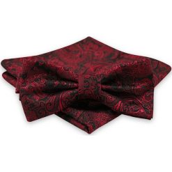 Czarno-Czerwona Mucha Męska -ALTIES- z Taką Samą Poszetką, Wzór Orientalny MUALTS0514. Czerwone muszki męskie Alties, w paski, eleganckie. Za 39,00 zł.