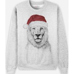 Bluza "Santa Lion" w kolorze szarym. Szare bluzy damskie Wooop, s, z nadrukiem, z okrągłym kołnierzem. W wyprzedaży za 89,95 zł.