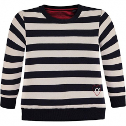 Bluza w kolorze granatowo-białym. Białe bluzy dziewczęce marki Marc O'Polo Junior, z nadrukiem, z okrągłym kołnierzem, z długim rękawem. W wyprzedaży za 82,95 zł.