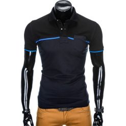 KOSZULKA MĘSKA POLO BEZ NADRUKU S917 - CZARNA/GRANATOWA. Czarne koszulki męskie Ombre Clothing, s, z nadrukiem, bez rękawów. Za 34,99 zł.