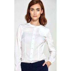 Ecru Bluzka Elegancka Koszulowa z Klapą. Szare podkoszulki damskie Molly.pl, s, bez wzorów, z poliesteru, eleganckie, z klasycznym kołnierzykiem, bez rękawów. Za 118,90 zł.