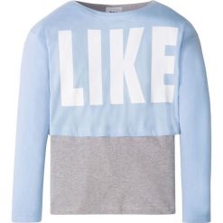 Shirt "boxy" z długim rękawem i topem (2 części) bonprix perłowy niebieski - jasnoszary melanż. Niebieskie bluzki dziewczęce bonprix, z nadrukiem, bez kołnierzyka, z długim rękawem, długie, bez kaptura. Za 44,99 zł.