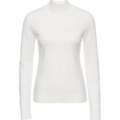 Golfy damskie: Sweter z dzianiny o gładkim splocie drobnych oczek bonprix biel wełny