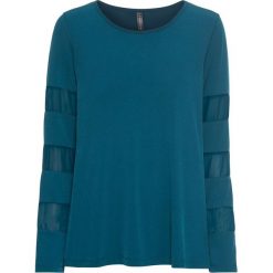 Shirt z długim rękawem z siatkowymi wstawkami bonprix niebieskozielony morski. Zielone koszulki damskie marki bonprix, bez wzorów, z okrągłym kołnierzem, z długim rękawem. Za 59,99 zł.