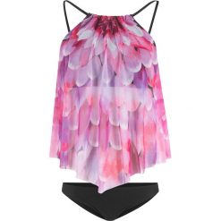 Tankini (2 części) bonprix czarno-różowy z nadrukiem. Różowe stroje kąpielowe damskie marki bonprix, z nadrukiem. Za 129,99 zł.