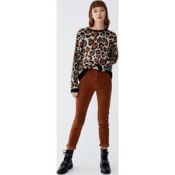 Spodnie sztruksowe slim fit z wysokim stanem. Szare spodnie z wysokim stanem Pull&Bear, ze sztruksu. Za 79,90 zł.