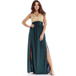 Sukienka wieczorowa maxi - zielony, 42. Zielone sukienki damskie e-margeritka.pl, na co dzień, bez wzorów, z elastanu, eleganckie, bez kołnierzyka, z krótkim rękawem, krótkie, mini, proste. Za 269,99 zł.