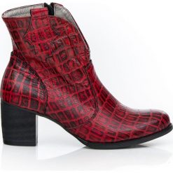 Botki na słupku kowbojki - skóra naturalna - model 503 - kolor czarno-czerwony krokodyl. Czerwone botki damskie Zapato, na wiosnę, z jeansu, eleganckie, z okrągłym noskiem, bez obcasa, na obcasie, bez zapięcia. Za 399,00 zł.