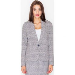 Elegancki Wzorzysty Żakiet na Jeden Guzik Wzór 30. Szare żakiety damskie marki Molly.pl, s, z tkaniny. Za 149,90 zł.