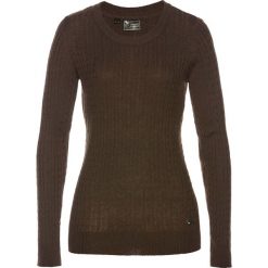 Sweter z kaszmirem bonprix ciemnobrązowy. Pomarańczowe swetry damskie bonprix, bez wzorów, z kaszmiru, klasyczne, bez rękawów, bez kaptura. Za 129,99 zł.