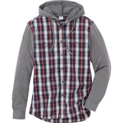 Koszula z długim rękawem z dzianiny dresowej bonprix ciemnoniebiesko-szary melanż w kratę. Niebieskie koszule męskie bonprix, xl, bez wzorów, z dzianiny, z kapturem, z długim rękawem. Za 89,99 zł.