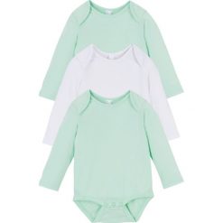 Body niemowlęce z długim rękawem (3 szt.), bawełna organiczna bonprix jasny miętowy + biały. Zielone body niemowlęce bonprix, bez wzorów, z bawełny, wizytowe, z długim rękawem. Za 50,97 zł.