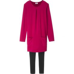 Sukienka dresowa z długim rękawem + legginsy 7/8 (2 części) bonprix jeżynowo-czarny. Czarne legginsy dziewczęce marki bonprix, bez wzorów, z dresówki, z długim rękawem, długie. Za 37,99 zł.