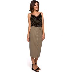 Spódnica ołówkowa zapinana na guziki - khaki. Brązowe spódniczki damskie Style, na co dzień, s, bez wzorów, z poliesteru, ołówkowe. Za 159,00 zł.