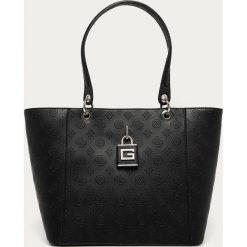Guess Jeans - Torebka. Czarne torby damskie na zakupy Guess Jeans, w paski, z bawełny, na ramię, duże, bez dodatków. Za 679,90 zł.
