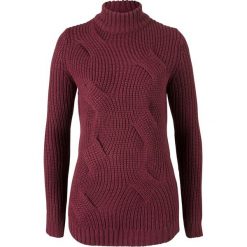 Sweter w warkocze bonprix czerwony klonowy. Czerwone swetry damskie bonprix, bez wzorów, bez rękawów, bez kaptura. Za 74,99 zł.