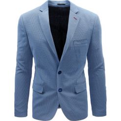 Marynarki męskie slim fit: Marynarka męska casual niebieska w kratę (mx0366)