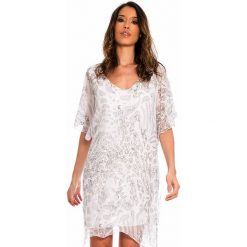 Jedwabna sukienka w kolorze białym. Białe sukienki damskie Silk Premium, s, bez wzorów, z jedwabiu, z okrągłym kołnierzem, bez rękawów, midi, asymetryczne. W wyprzedaży za 171,95 zł.