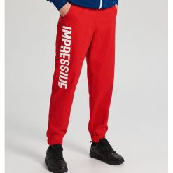 Dresowe joggery fit - Czerwony. Czerwone spodnie męskie Cropp, m, bez wzorów, z dresówki. Za 119,99 zł.