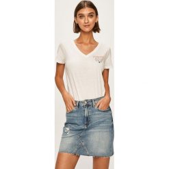 Tommy Jeans - T-shirt. Białe bluzki damskie Tommy Jeans, s, z nadrukiem, z bawełny, bez kołnierzyka. Za 139,90 zł.