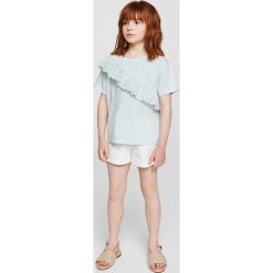 Mango Kids - Top dziecięcy Noelia 110-164 cm. Szare bluzki dziewczęce marki Mango Kids, z haftami, z bawełny, z okrągłym kołnierzem, z krótkim rękawem. Za 59,90 zł.