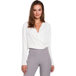 Bluzka kopertowa - ecru. Bluzki damskie Moe, s, bez wzorów, z elastanu, eleganckie, bez kołnierzyka, bez rękawów. Za 159,00 zł.