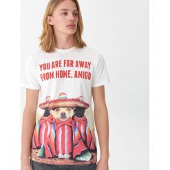 T-shirt z nadrukiem Amigo - Kremowy. Białe t-shirty męskie House, s, z nadrukiem, bez kołnierzyka. Za 39,99 zł.