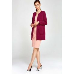 Bordowy Długi Żakiet Marynarka z Falbankami przy Kieszeniach. Czerwone marynarki damskie NIFE, xxl, z elastanu. Za 159,90 zł.