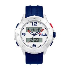 Zegarek "FILA38-150-003" w kolorze granatowo-białym. Niebieskie, cyfrowe zegarki męskie marki Fila, sztuczne. W wyprzedaży za 139,95 zł.