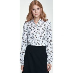 Delikatna bluzka koszulowa - kwiaty/ecru. Bluzki damskie NIFE, xl, w kwiaty, z poliesteru, klasyczne, z klasycznym kołnierzykiem, bez rękawów. Za 139,00 zł.