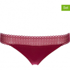 Stringi (2 pary) "Julie" w kolorze czerwonym. Czerwone stringi damskie marki LASCANA, w koronkowe wzory, z koronki. W wyprzedaży za 40,95 zł.
