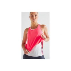 Top 3 w 1 cardio fitness 520 damski. Białe topy damskie DOMYOS, bez wzorów, z elastanu, bez rękawów, na fitness i siłownię. Za 49,99 zł.